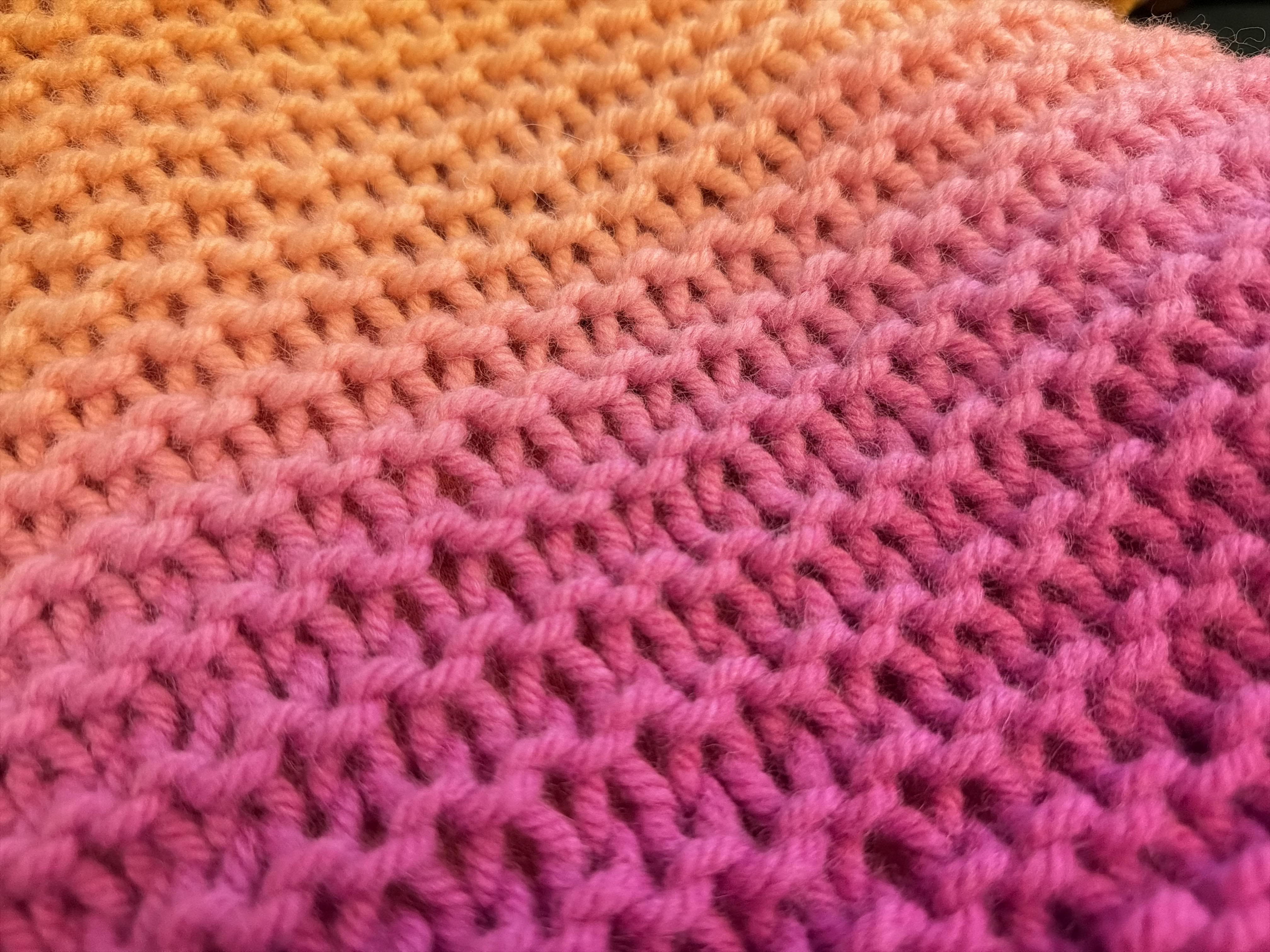 Hand-dyed gradient wool, peach to magenta